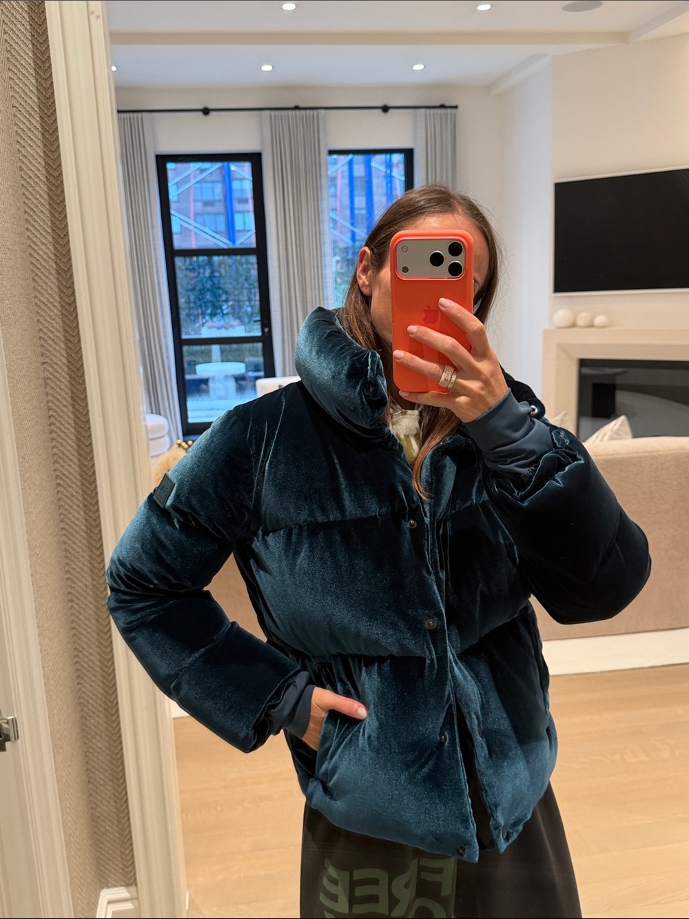 SAM. Teal Velvet Puffer Jacket